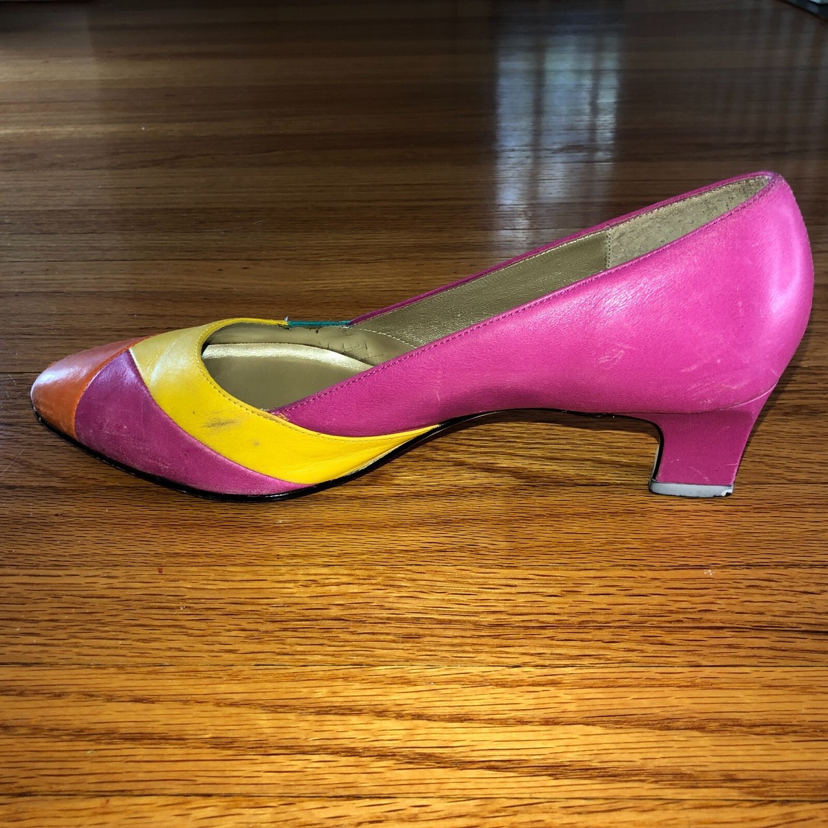 Nicole Vintage 60's Color Block Leather Pumps Heels Size 7