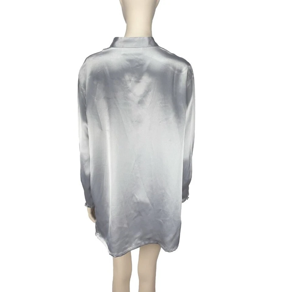 DIANE VON FURSTENBERG большого размера атласное серебро длинный блузка рубашка на пуговицах sz L - Изображение 2 из 4