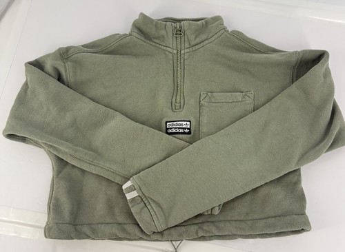 Adidas Womens Size X Small Trefoil Green Cropped Sweatshirt Half Zip Pullover - Picture 5 of 12