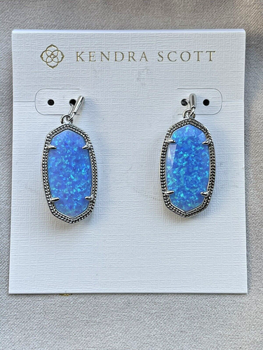 Kendra Scott Dani Ocean Blue Kyocera Opal Brand New in Silver Frames - Picture 1 of 2