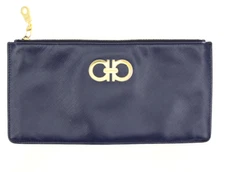 Salvatore Ferragamo Blue Leather Clutch Wristlet L46730