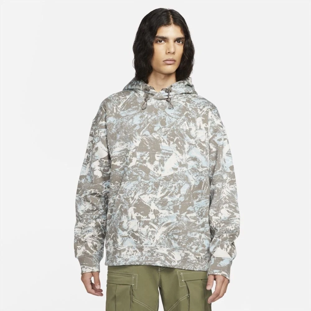 Nike ACG Therma-Fit Fleece All Over Print Hoodie Light Bone Sz XXS DJ1425-072