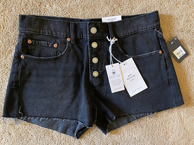 Lucky Brand Womens Black Denim Boy Shorts Mid Rise Button Fly Sz 6/28 $69.50 NWT