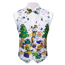 Barry Wang Men’s Christmas Vest Bow Tie Set Small Holiday Teddy Bear Dressy NWT