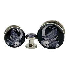 Pair of Screw on The Raven Picture Plugs (MTO-034) gauges 16g thru 1 inch