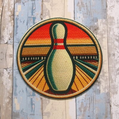 Bowling Pin Patch Iron-on Applique Classic Game Family Fun Sports Badge Strike