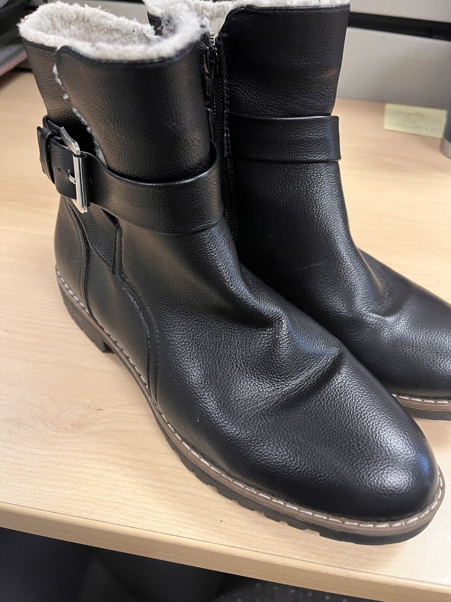 Nautica Womens Ensign Ankle Winter Boots Black Side Zipper Buckle - Main Image