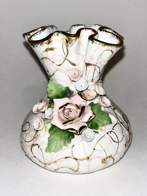 #ad #ad Lefton China Vintage Ruffled Vase With Rose amp; Tiny Spray of Flowers 50439 4.25” $23.00