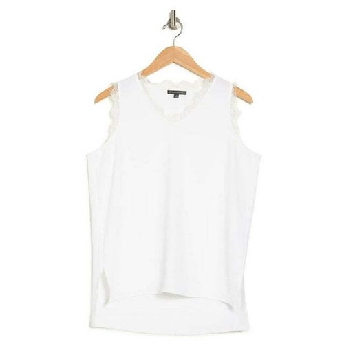 NWT‼ ADRIANNA PAPELL Sz S White V-Neck Lace Trim Satin Sleeveless Tank Top - 第 2/10 張圖片