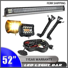 For 2018-2019 JEEP Wrangler JL Windshield Roof 52"LED Light Bar w/2x 4" Pods Kit