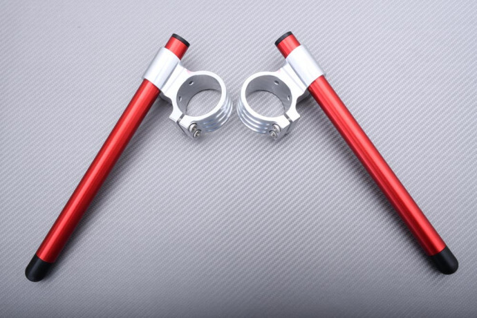 Demi-guidons de 50mm réhaussés en alu rouge pour éviter le mal de dos en ZX6R