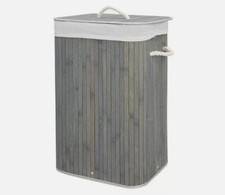 Image of Bamboo Laundry Basket With Lids & Liner Foldable Washing Clothes Bin Hamper New