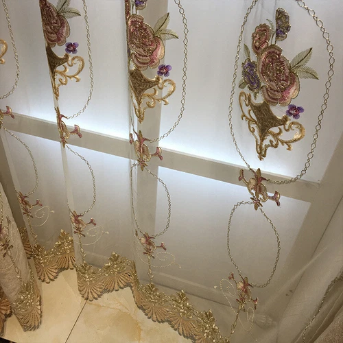 Blumen bestickt Halb Verdunkelungsvorhang Europäische Gardine für Wohnzimmer 1 Panel - Bild 21 von 44
