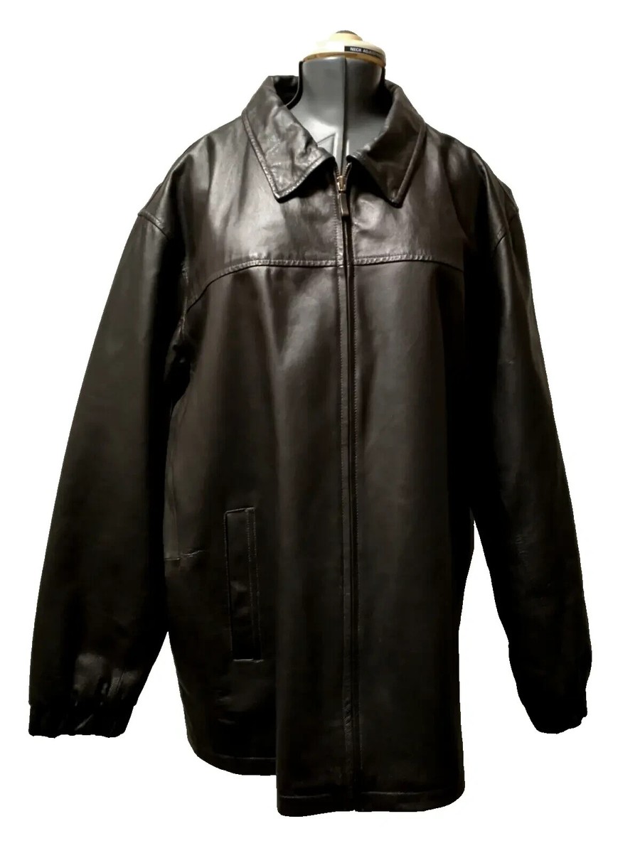 St. John's Bay Mens Black Genuine Leather Zip Closure Biker Jacket