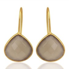 Gray Chalcedony 925 Sterling Silver Dangle Hook Earrings Gemstone Jewelry