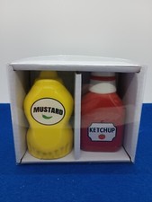 Ketchup  Mustard Salt  Pepper Shakers 3.5 in H. Ceramic
