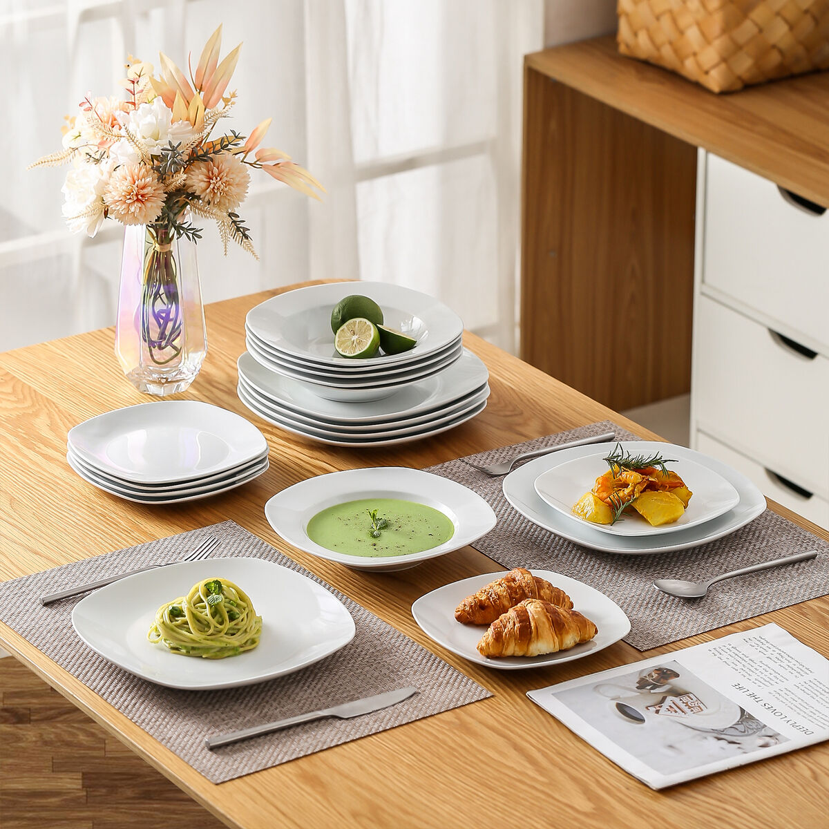 MALACASA Series Elisa, Porcelain Dinnerware Set Gray-white