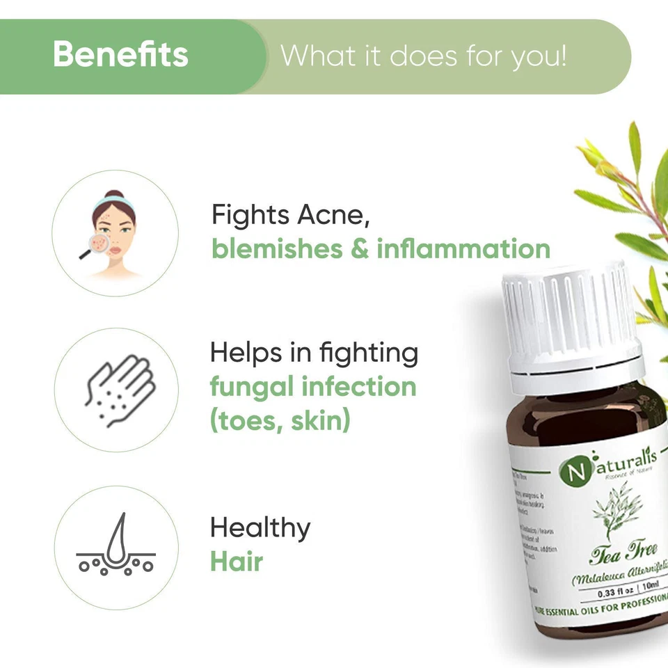 Naturalis Essence Tea Tree Essential Oil For Acne Pimples Scars Skin, Face, Hair - Image 2 of 3
