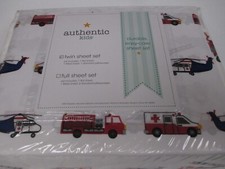 AUTHENTIC KIDS Fire Truck Helicopter Ambulance White Blue Red Sheet Set - Twin