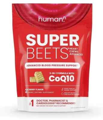 2 Packs! humanN SuperBeets Heart Chews w/COQ10, Grape Seed 60 ct 120 Total chews