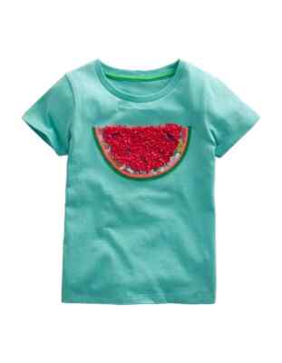 Mini Boden NEW Girl's Watermelon flutter logo tee Aqua blue Size 4-5,5-6,11-12 Y