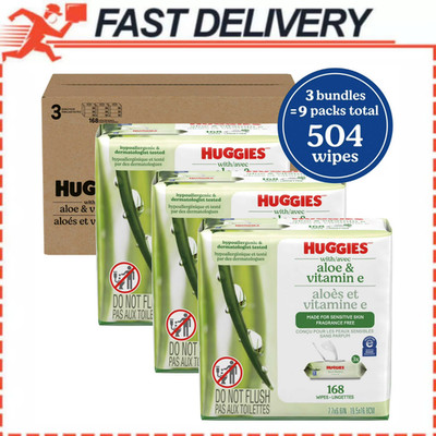 Huggies Baby Wipes Aloe & Vitamin E Unscented 3 Flip-Top Packs 168 Total Ct