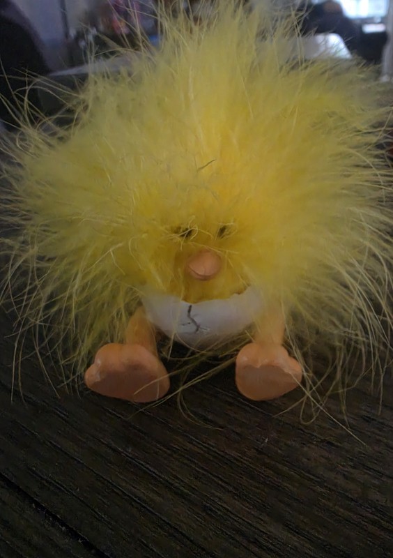 Easter Decoration Cracked Egg Chick With Crazy Yellow Hair 3”