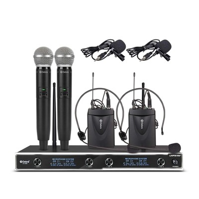 Audio D-440 UHF 4-Channel Wireless Microphone System with 4 Cordless Mics, Ho...