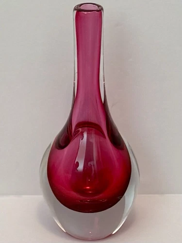 Vintage Murano Art Glass Long Neck Cranberry Bud Vase 9"