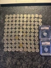 Lot of 95 Buffalo Nickels 1913-1938 Indian Head + 2 Graded Silver Rounds