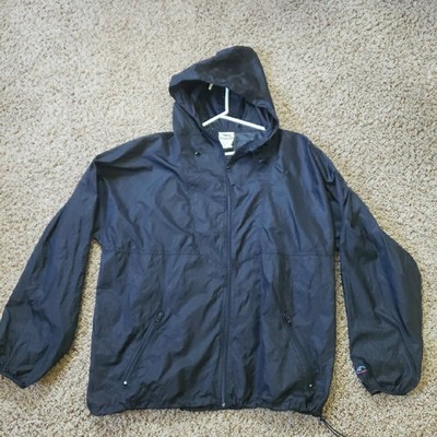 Helly Hansen Rain Jacket Mens XL Black Hooded Outer Shell Full Zip Packable NICE