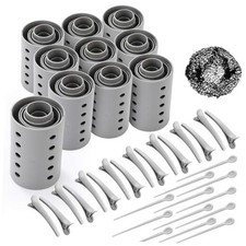 141 Pcs Hair Rollers Set Include Plastic Hair Rollers with Pins and Clips Grey