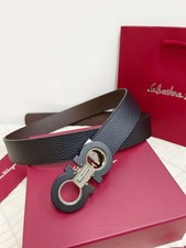 Salvatore Ferragamo Gancini Buckle Leather Belt Reversible Luxury Designer Fit