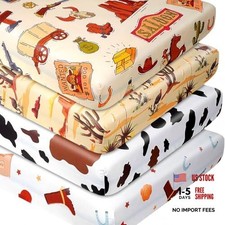 Fitted Baby Crib Sheets Set of 4, Unisex Crib Sheets for Boys Western Cowboy