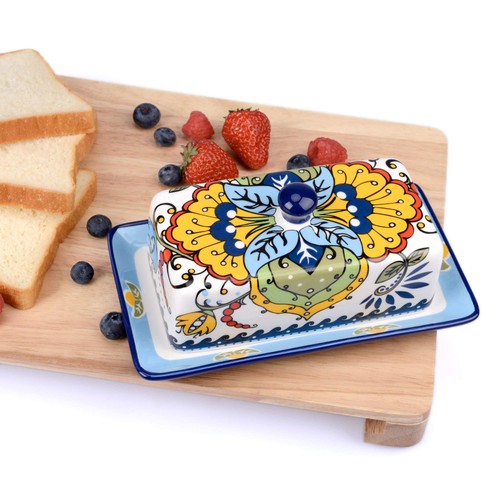 Hand Drawn Ceramic Butter Dish with Lid, Farmhouse Butter Plate Tray with Cov... - Picture 4 of 7