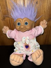 Vintage Treasure Troll Purple Hair 1991 Ace Novelty 15" Tall w/outfit READ
