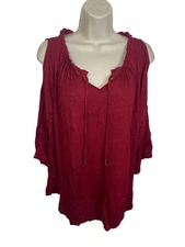 Style & Co. Cold-Shoulder Peasant Top in Deep Scarlet, Size Small, $39.99
