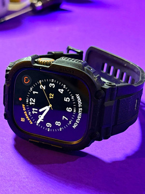 Apple Watch Ultra 49mm Titanium Case w/Black Silicone Band & Faux Alligator Band