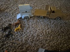 Vintage 1960s Tonka Farms Stake Truck With Horse Trailer And horses