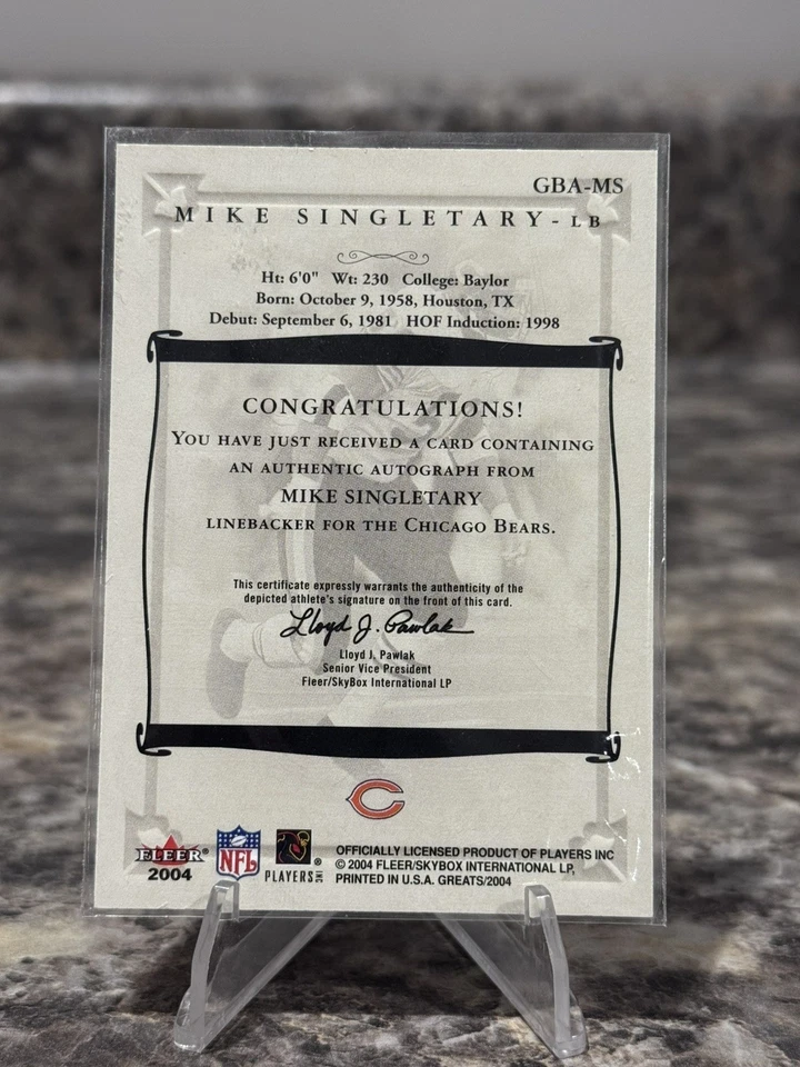 2004 FLEER GREATS Mike Singletary AUTO HOF Chicago Bears🔥 - Image 2 of 2