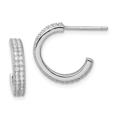 Sterling Silver Rhodium-plated Cubic Zirconia 14x3.5mm C-Hoop Stud Earrings