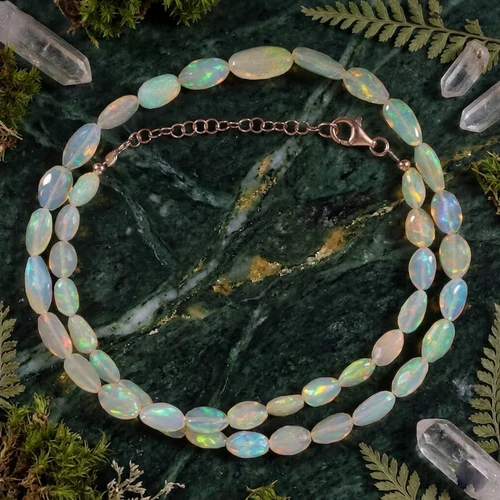 AAA++ Ethiopian Fire Opal Faceted Oval Shape Gemstone Beaded Necklace Gift 18" - product listing photo