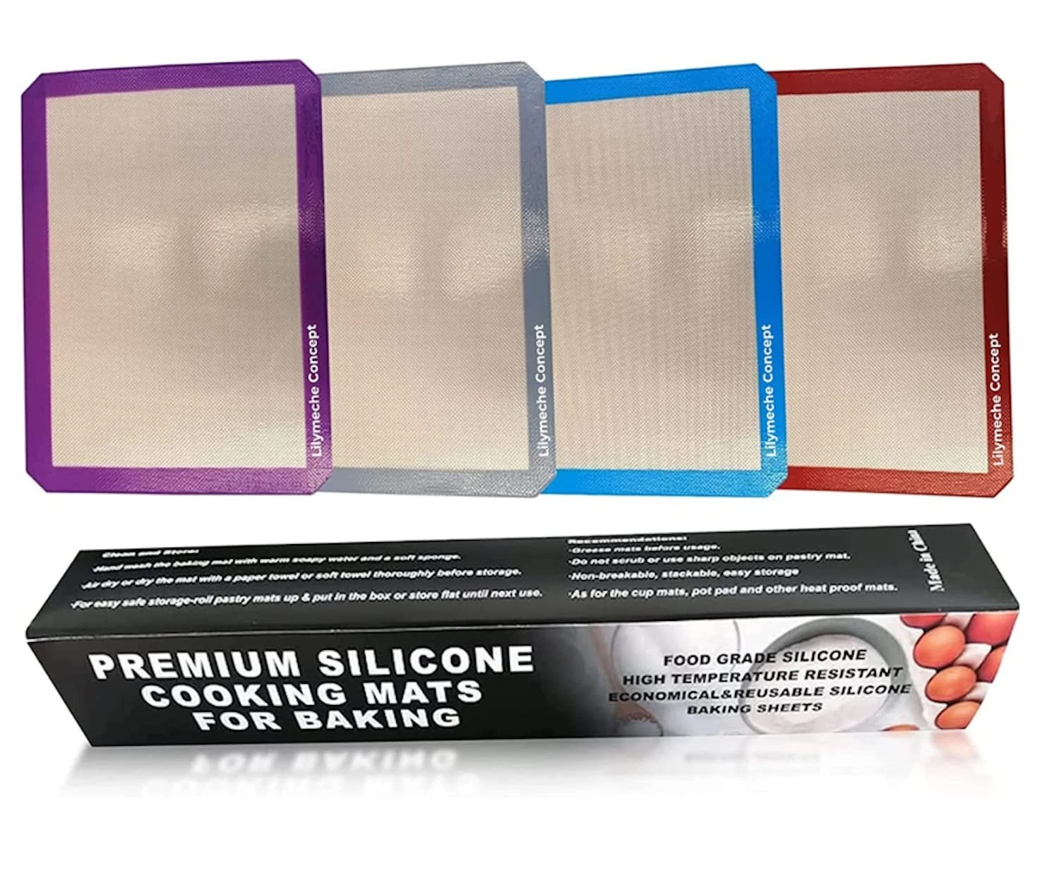 | Silicone Baking Mat (4pc-Medium), BPA Free Large Nonstick Kitchen Professio...