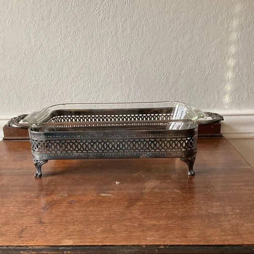 Vintage Silverplate Gallery Tray with Original  Glass Insert