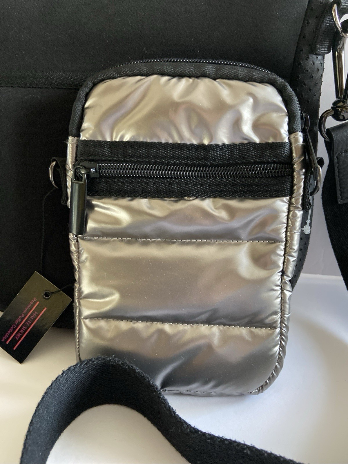 Haute Shore Crossbody Bags 1 Black Neoprene & 1 Champagne Puffer Cell Phone Bag
