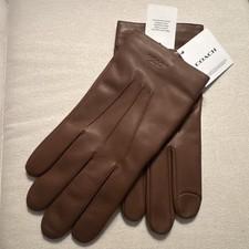 NEW COACH Size L Men's Gloves Brown Saddle Leather 100 Wool Lined TECH 180