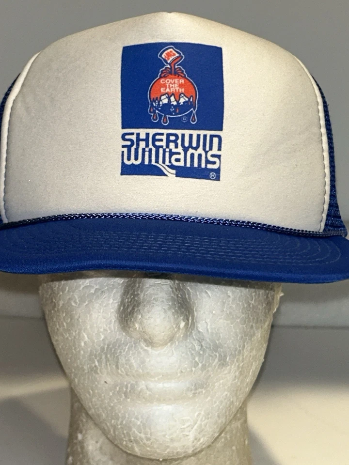 SHERWIN WILLIAMS TRUCKER GORRA AJUSTABLE SNAPBACK AZUL BLANCO VINTAGE Foto 4 de 4