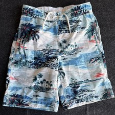 Gap Kids Swim Trunks Boys Medium Blue Tropical Beach Mesh Lined Shorts