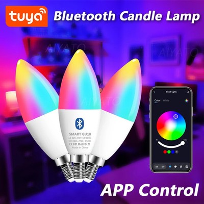 Smart LED Candle Bulb APP Control Bluetooth WIFI RGB Dimmable 220V RGBW Light