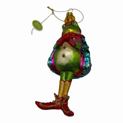 North Pole Frog Prince Glass 2010 Ornament Christmas Painted Green Royalty 6 In